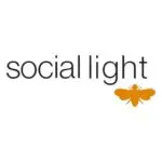 Social light logo with orange insect silhouette.