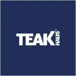 Teak Haus logo on a blue background.