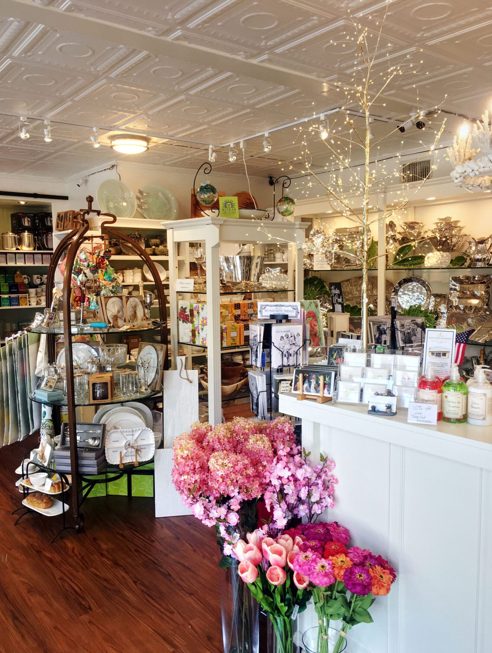 Flower shop interior with gifts and decorations.